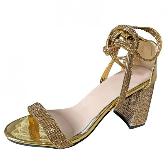 LoyisViDion Drdrill Rough Heel High Heel Buckle with Exposed Toe Female Sandals Gold 8.5(40)