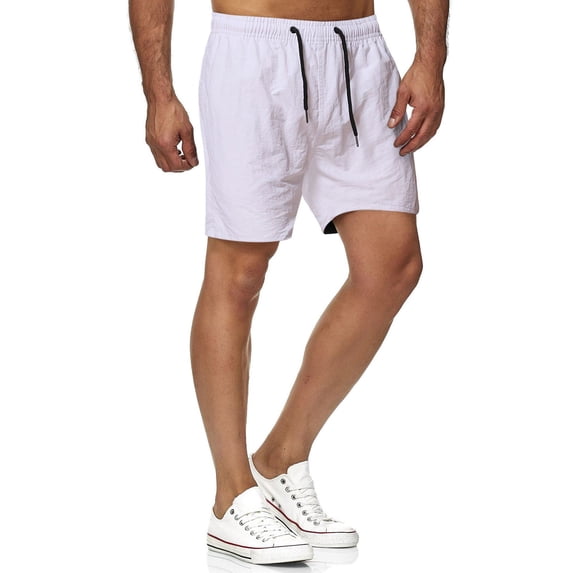 Azrian Fashion Man Solid Elastic Waist Mid Waist Loose Pockets Bandage Short Pants