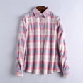 thumbnail image 1 of Azrian Fashion Women's Casual Top Loose Turndown Collar Buttoned Long Sleeve Sanding Plaid Print Blouse, 1 of 6