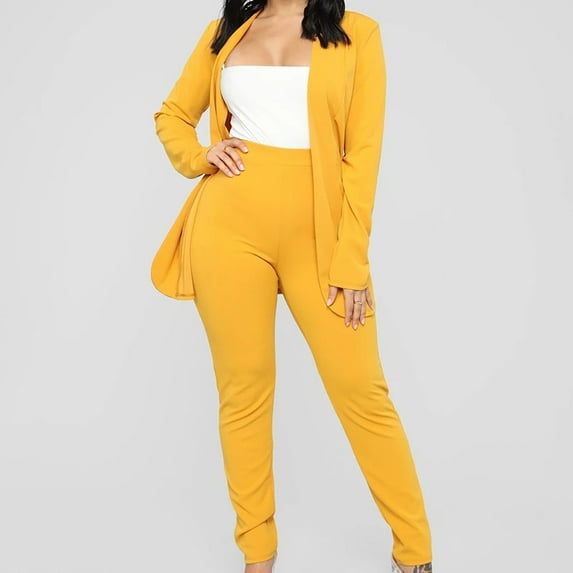 Azrian Ladies' Business Outfit Suit Set Women Business Attire 2 Piece Outfits Long Sleeve Tops Solid Long Pants Sets