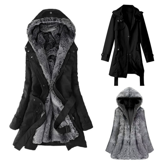 Azrian Ladies Winter Lining Puffer Coat Hooded - Long Coat Jacket with Metal Zipper Warm Thick Hooded Overcoat(Black,M)