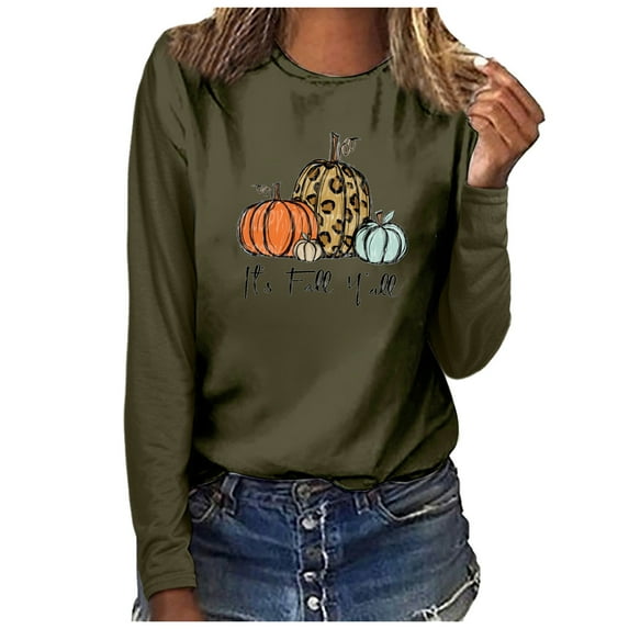 Azrian Long Sleeve Tops for Womens Clearance,Sweaters Long Sleeve Pullover Blouses Womens Sweatshirts,Fall Yall Woman Round Neck Print Pullover Tops Long Sleeve Blouse Deals for Winter 2023