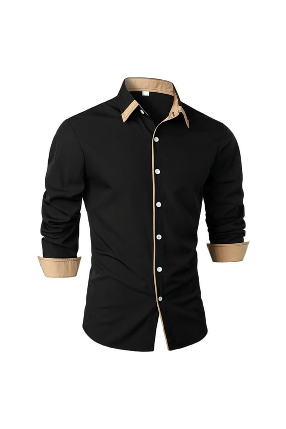 Long Sleeve with Turn-down Collar and Button Shirt for Men,Men Casual Fashion Patchwork Plaid Turn-down Collar Button Long Sleeve Shirt Blouse