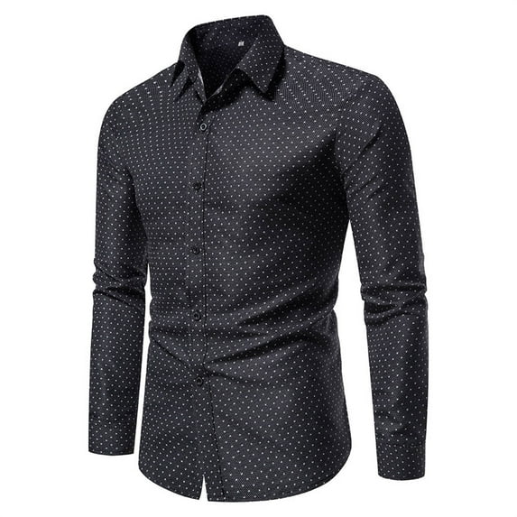 Azrian Long Sleeve with Turn-down Collar and Button Shirt for Men,Men's Printed No Iron Loose Button Lapel Long Sleeved Shirt