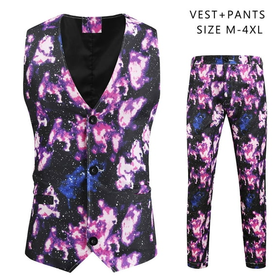 Azrian Men Suit Casual Light Business One Button 3D Irregular Printed Vest and Trousers Suit