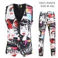 thumbnail image 1 of Azrian Men Suit Casual Light Business One-button 3D Face Print Waistcoat and Trousers Suit, 1 of 6