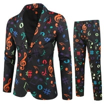 Azrian Men Suit Casual Light Business One-button 3D Music Character Printed Suit Trousers Suit
