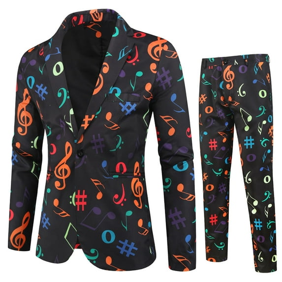 Azrian Men Suit Casual Light Business One-button 3D Music Character Printed Suit Trousers Suit