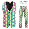 thumbnail image 1 of Azrian Men Suit Casual Light Business One-button 3D Rhombus Print Waistcoat and Trousers Suit, 1 of 6