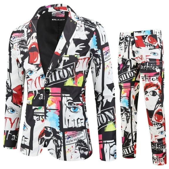 Azrian Men Suit Casual Light Business One-button Face 3D Printed Suit and Trousers