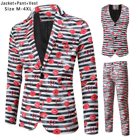 Azrian Men Suit Men's Fashion Valentine's Day Suit Jacket + Vest + Suit Pants Three-piece Set