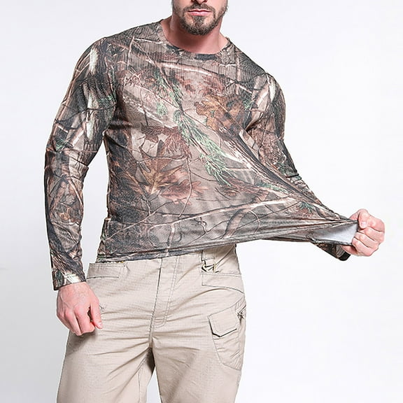 Azrian Men's Camouflage Quick-Dry Long Sleeve Top Men's Summer Lightweight Breathable Snug Camouflage Quick Drying Long Sleeved Round Neck Tops