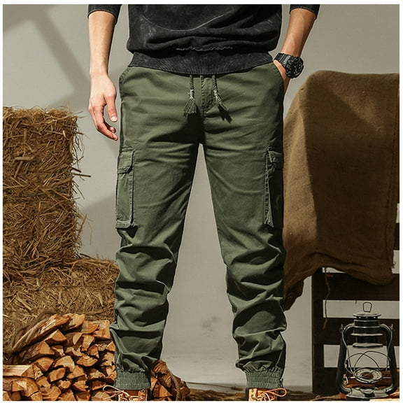 Azrian Men's Casual Straight Leg Cargo Pants Men Fashion Solid Casual Elastic Waist With Pocket Trousers Sport Pants