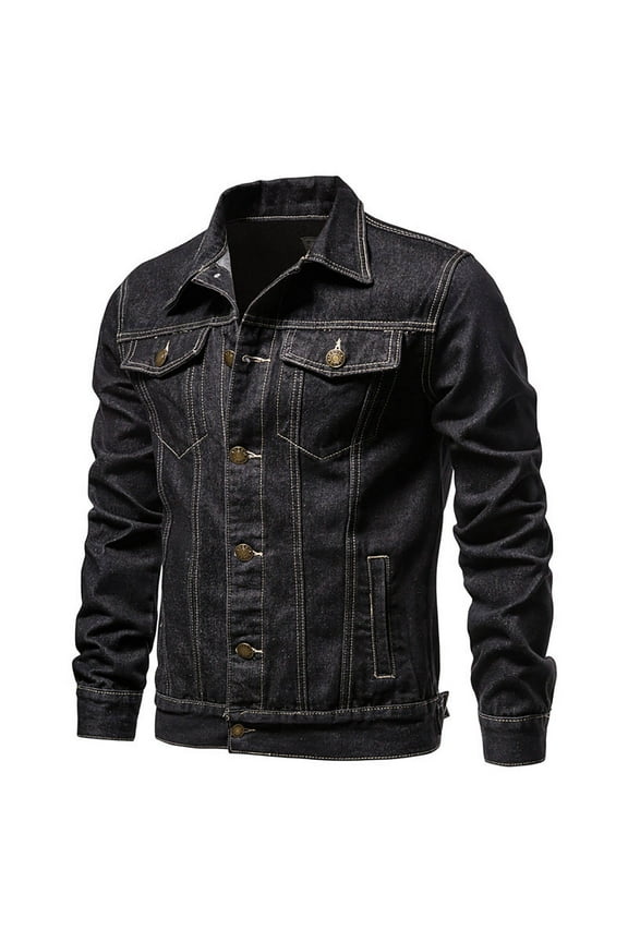 Men's Denim Jacket with Button Front and Adjustable Cuffs Men's Solid Color Button Pocket Slim Fashion Casual Work Denim Jacket