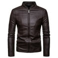 thumbnail image 1 of LoyisViDion Men'S Leather Plus Fleece Jacket Motorcycle Jacket Warm Leather Jacket Coffee 6(M), 1 of 3