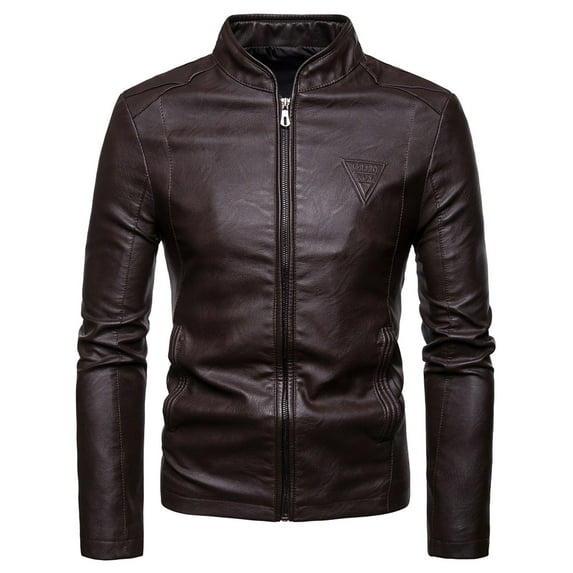 LoyisViDion Men'S Leather Plus Fleece Jacket Motorcycle Jacket Warm Leather Jacket Coffee 6(M)