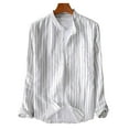 thumbnail image 1 of Azrian Men's Long Sleeve Flannel Shirt Men's Striped Cotton Linen Shirt Long Sleeved Standing Collar Button Up Shirt Fashionable Casual Shirt Top Blouse, 1 of 4