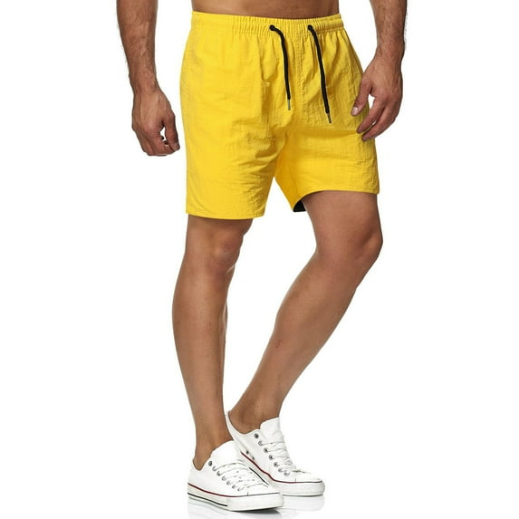 Azrian Men's Shorts Fashion Man Solid Elastic Waist Mid Waist Loose Pockets Bandage Short Pants