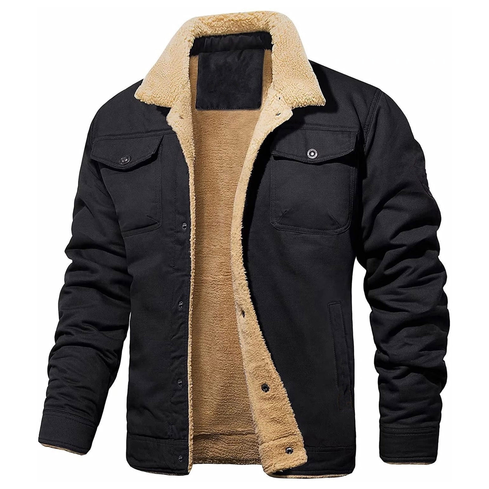 Azrian Men's Warm Winter Fleece Jacket Men Casual Pure Color Fashion