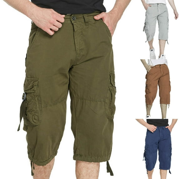Azrian Mens Shorts Fall Saving,Men's Shorts Casual Pure Color Outdoors Pocket Beach Work Trouser Cargo Short Pants