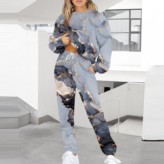Azrian Pants for Women,Womens Plus Activewear suit Sets Fashion Casual Print Long Sleeve Round Neck Sweatshirt Top + Pants Set