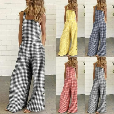 Azrian Pants for Women 2023, Womens Plus Jumpsuits Sleeveless Overalls Jumpsuit Casual Plaid Print Summer Wide Leg Bib Pants Clearance
