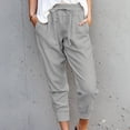 thumbnail image 1 of Azrian Pants for Women 2023, Womens Plus Size Pants Casual Solid Cotton Linen Drawstring Elastic Waist Calf-Length Pencil Pant Clearance, 1 of 6
