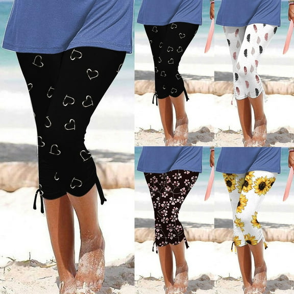 Azrian Pants for Women,Womens Plus Size Pants Fashion Summer Daily Casual Drawstring Printed Cropped Pant