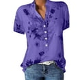 thumbnail image 1 of Azrian Plus Size Blouses Summer Tops For Women Short Sleeve Split Neck Shirts Flower Print Elegant Blouses With Chest Pocket Clearance Sale, 1 of 6