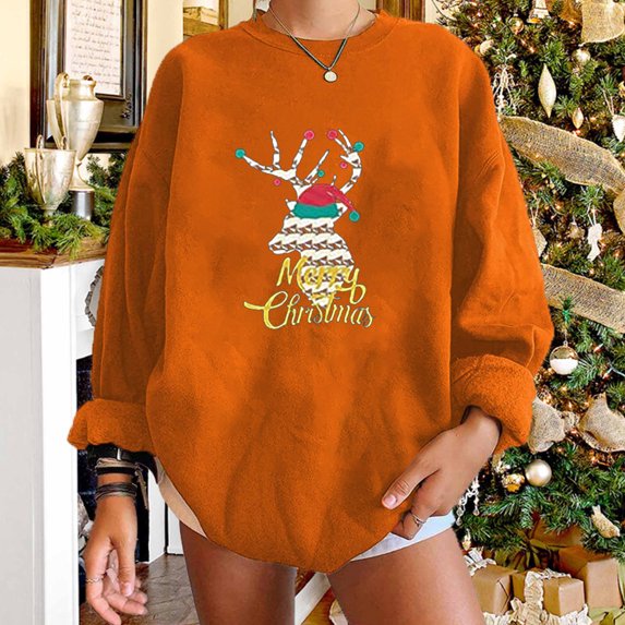 Azrian Plus Size Christmas Sweatshirts Womens 2023 Saving,Oversize Christmas Fashion Women's Casual Long Sleeve Printed Ladies Sweatshirts Tops 2023 Deal on Sale