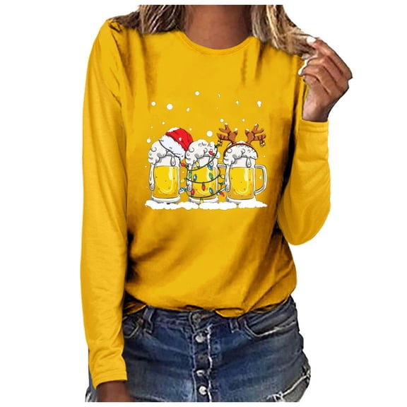 Azrian Plus Size Christmas Sweatshirts Womens 2023 Saving,Oversize Christmas Pullover Long Sleeve Hoodies for Women Christmas Casual Long Sleeve beer Sweatshirt Pullover Blouse 2023 Deal on Sale