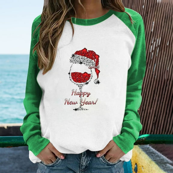 Azrian Plus Size Christmas Sweatshirts Womens 2023 Saving,Oversize Women's Spring Patchwork Christmas Printed Sleeves Round Neck Casual Tee Tops 2023 Deal on Sale