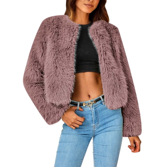 Azrian Plus Size Sweats for Womens,Women Coat Fluffys Fleece Turn-down Collar Faux Furs Top Short Loose Coat L,Purple Deals Cheap on Sale