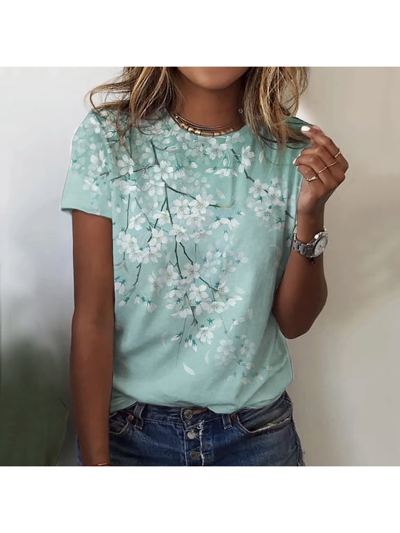 Plus Size Tops,Womens Shirts,Womens Blouses Women's Fashion Printed T-shirt Short Sleeves Blouse Round Neck Casual Tops Season