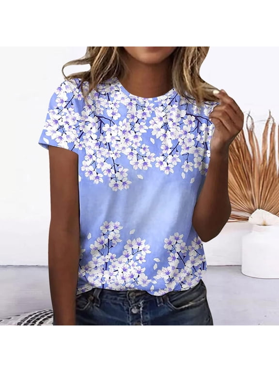 Plus Size Tops,Womens Shirts,Womens Blouses Women's Fashion Printed T-shirt Short Sleeves Blouse Round Neck Casual Tops Season