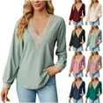 thumbnail image 1 of Azrian Prime Day Today,Women's Fashion Solid V-Neck Lace Long Sleeve Loose T-shirt Top, 1 of 6