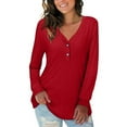 thumbnail image 1 of Azrian Prime Day Today,Women's Solid Color V-Neck Button Causal Long Sleeve Tops Blouse Loose, 1 of 6