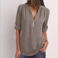 thumbnail image 1 of Azrian Shirt Women's Summer Long Sleeve Shirts Zip Casual Tunic V-Neck Rollable Blouse Tops, 1 of 6