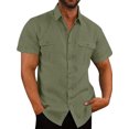 thumbnail image 1 of Azrian Shirt for Men's Fashion Vacation Solid Color Cotton Linen Double Pocket Casual Shirts Short Sleeves, 1 of 5