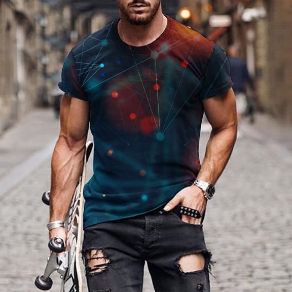 Azrian Shirts for Men Short Sleeve,New Fashion Casual Men's T-shirt Print Sports T-shirt Sleeve Round-Neck Blouses &