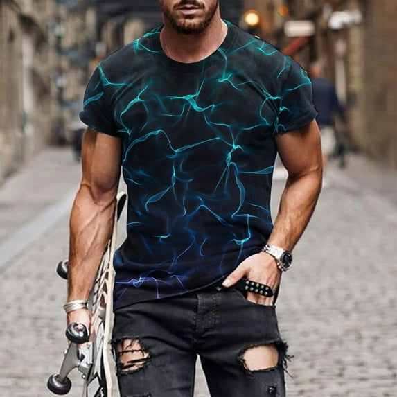 Azrian Shirts for Men Short Sleeve,New Fashion Casual Men's T-shirt Print Sports T-shirt Sleeve Round-Neck Blouses &