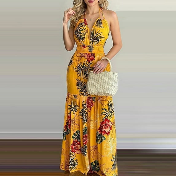 Azrian Summer Dresses,Dress Plus Size Fashion Women Summer Casual Print V-Neck Camis Sleeveless Vest Long Dress