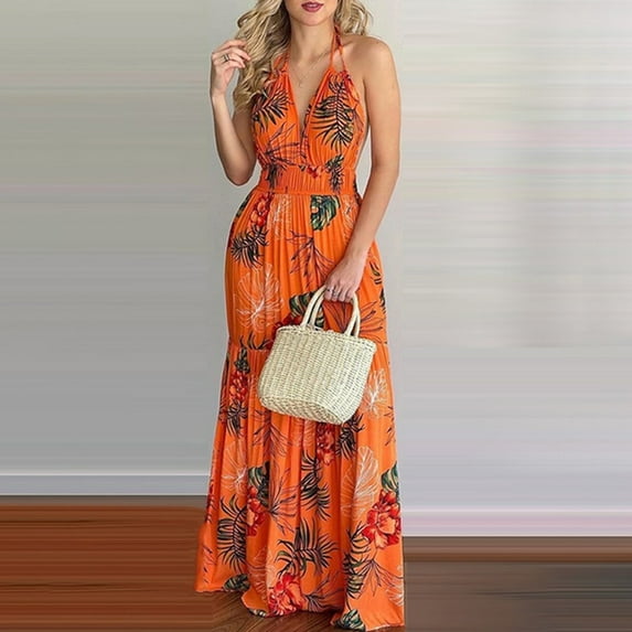 Azrian Summer Dresses 2023, Dress Plus Size Clearance Fashion Women Summer Casual Print V-Neck Camis Sleeveless Vest Long Dress