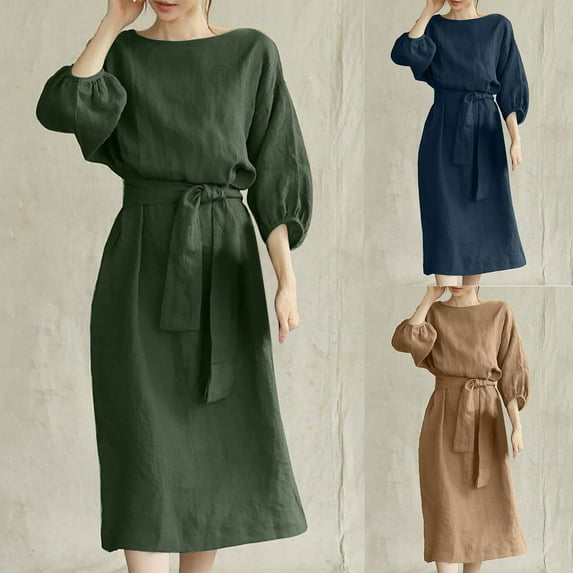 Azrian Summer Dresses 2023, Dress Plus Size Clearance Women's Fashion Round Neck Loose Short Sleeve Solid Mid-Calf Dress Long Dress