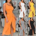 thumbnail image 1 of Azrian Summer Dresses 2023, Dress Plus Size Clearance Women's Summer Solid Strapless Long Dress Beach Split Dress Party Club Dress, 1 of 5