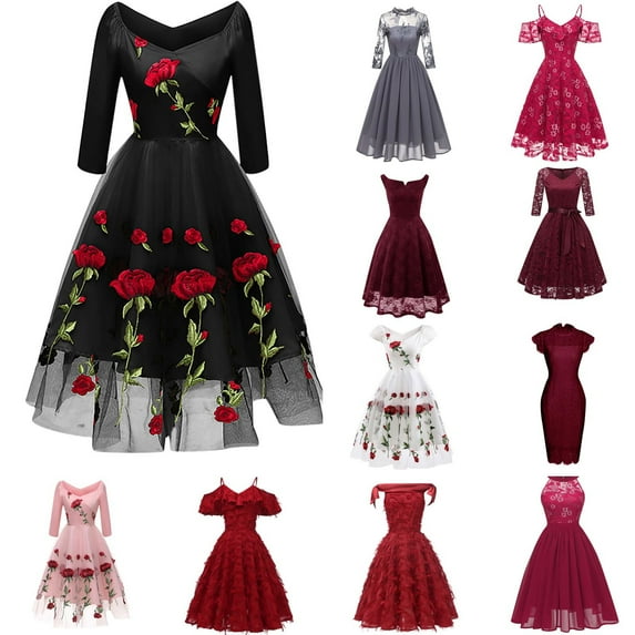 Azrian Summer Dresses 2023, Plus Size Women Dress Clearance Women Lace Off-The-Shoulder Sling Short Sleeves Party Dress Cocktail Prom Ballgown Vintage Dress