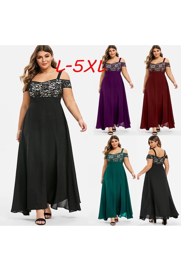 Summer Dresses,Plus Size Women Dress Women Plus Size Cold Shoulder Floral Lace Maxi Party Evening Camis Long Dress