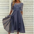 thumbnail image 1 of Azrian Summer Dresses,Plus Size Women Dress Women Solid Half Sleeve Round Neck Lace Chiffon Mesh Waist Party Dresses, 1 of 5