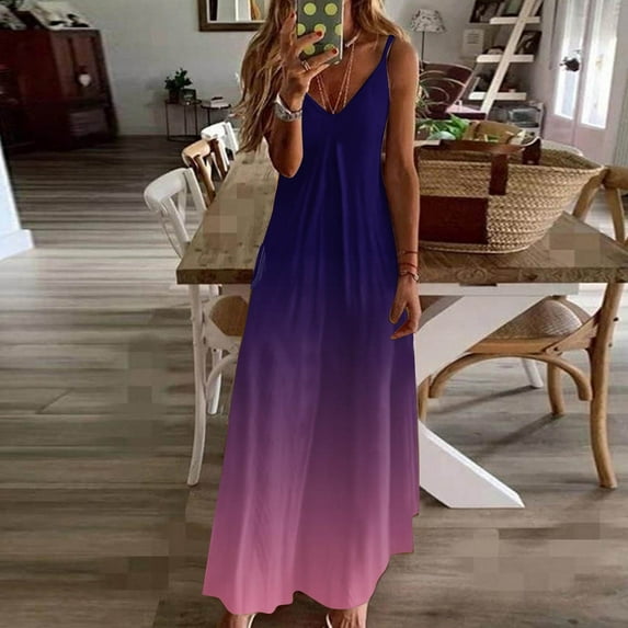 Azrian Summer Dresses,Plus Size Women Dress Women's Fashion Casual Summer Pocket Sleeveless Lace Print V-Neck Dress