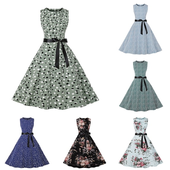 Azrian Summer Dresses,Plus Size Women Dress Women's Summer Dresses For Women Beach Floral Print Sleeveless Tank Swing Dress